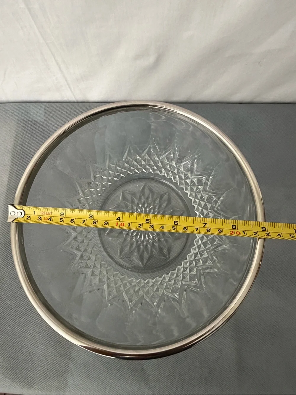 Crystal Glass Bowl with Silver Rim Cut Glass Vintage (F244)